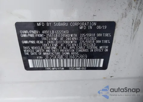 2020 Subaru Forester Sport из США, поврежденный, VIN JF2SKAMC3LH405869